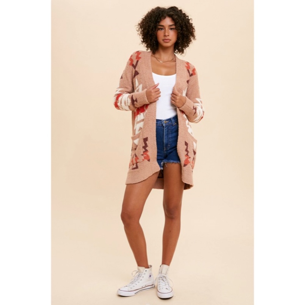 SOLD OUT Sand Multi Color Aztec Tribal Fuzzy Soft Knit Cardigan Sweater - Picture 10 of 11
